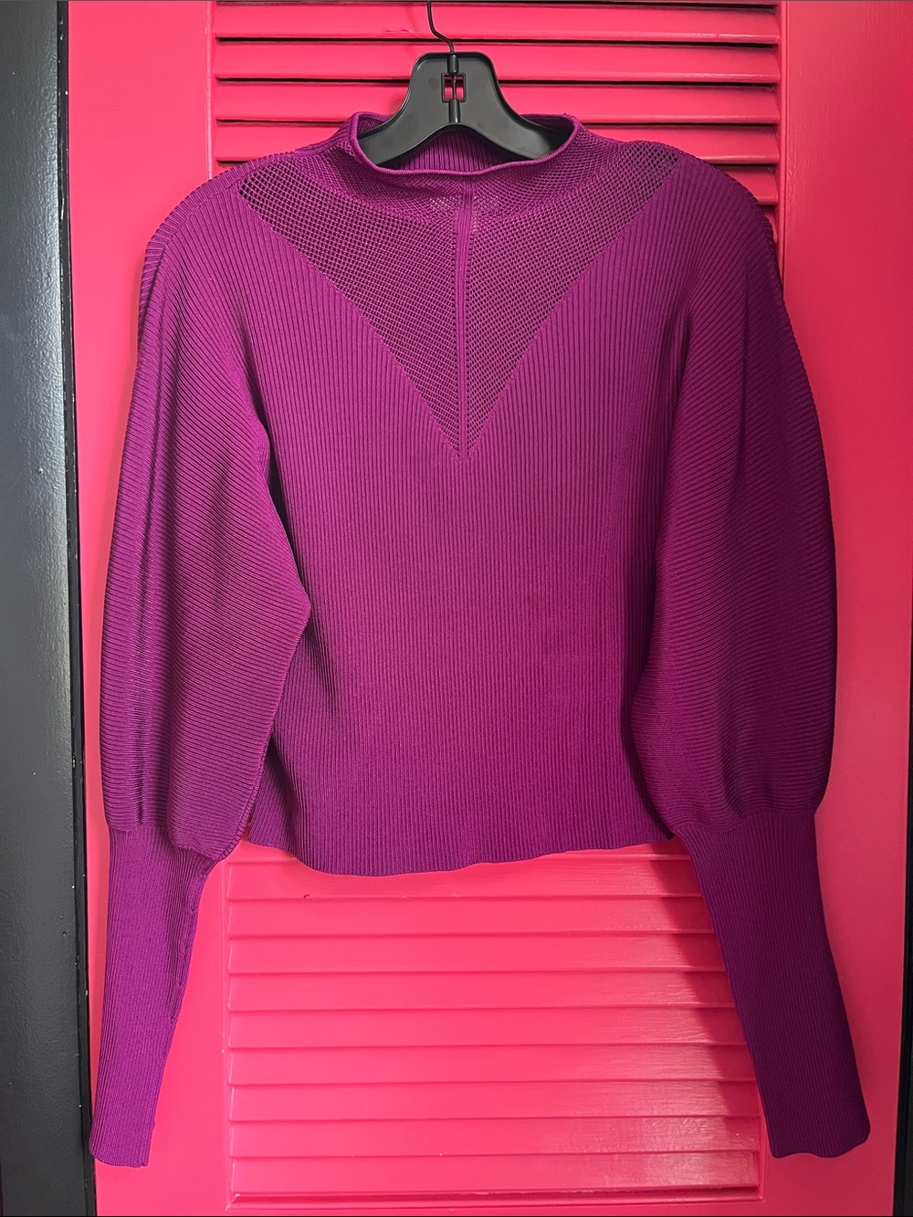 Bar III Purple Ribbed Puff-Sleeve Sweater